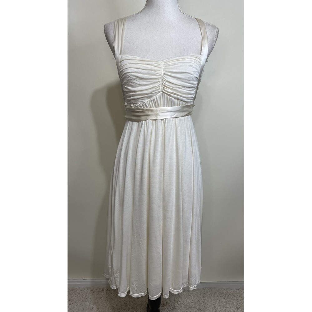 Theory Medium Ivory Tie Back Sweetheart Neck Sleeveless Shift Dress NWT $375